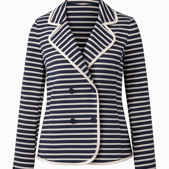 Anthropologie Jackets & Blazers - Anthropologie Stephanie Peacoat Navy & White Striped Double Button Blazer Jacket